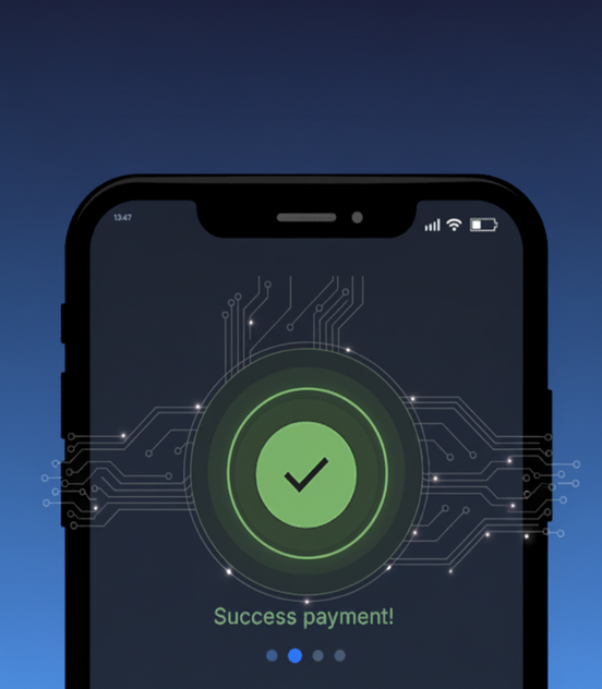 A successful payment notification on a smartphone using a virtual crypto card